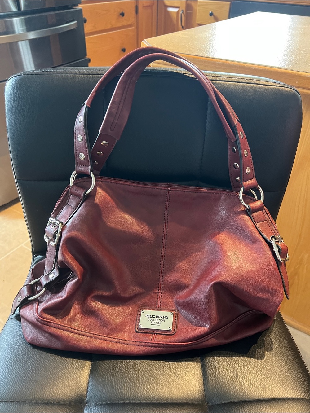 Relic Burgundy Shoulder Bag with Studded Double Handles